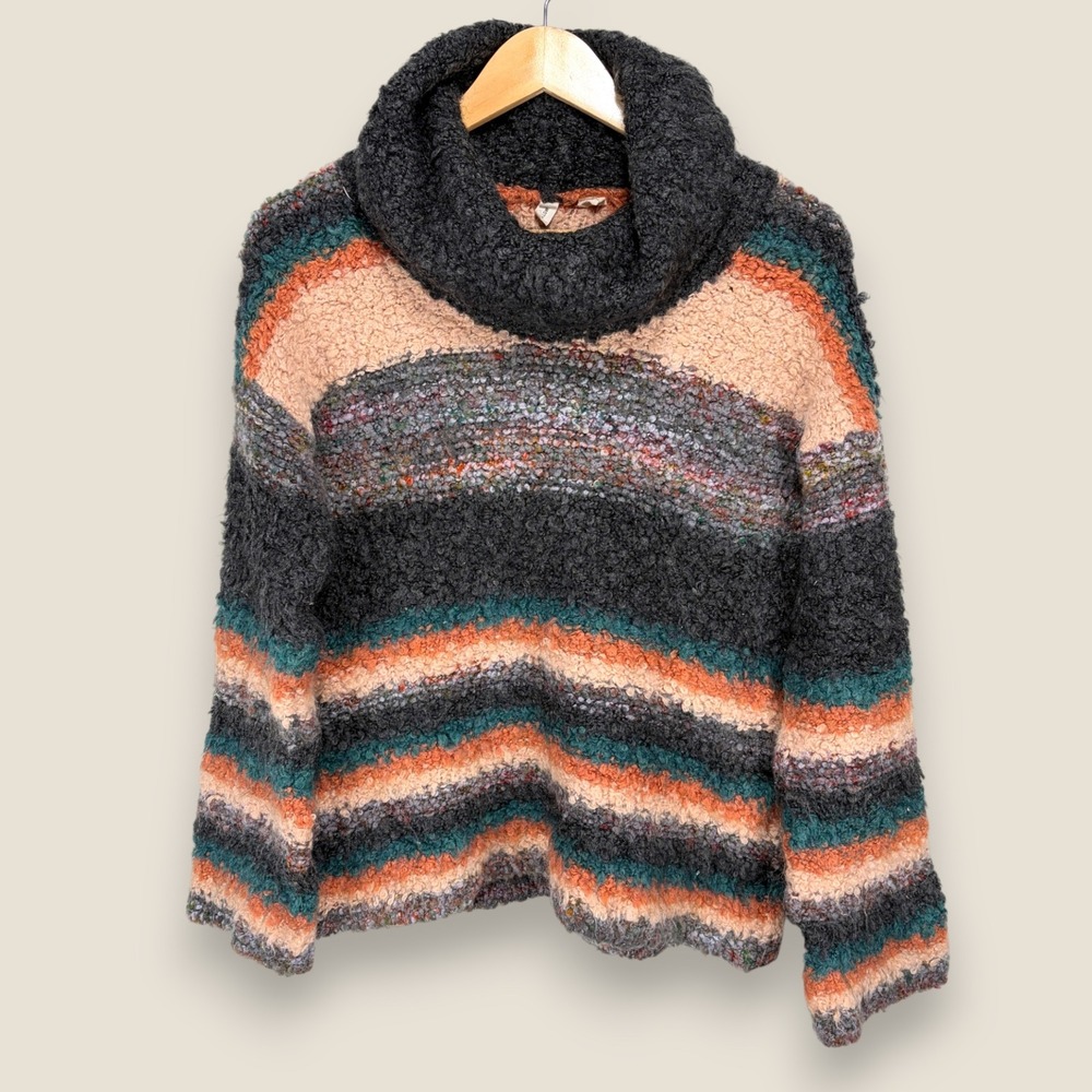 Moth Striped Boucle Turtleneck Sweater Small Wool Mohair AnthropologieItaly